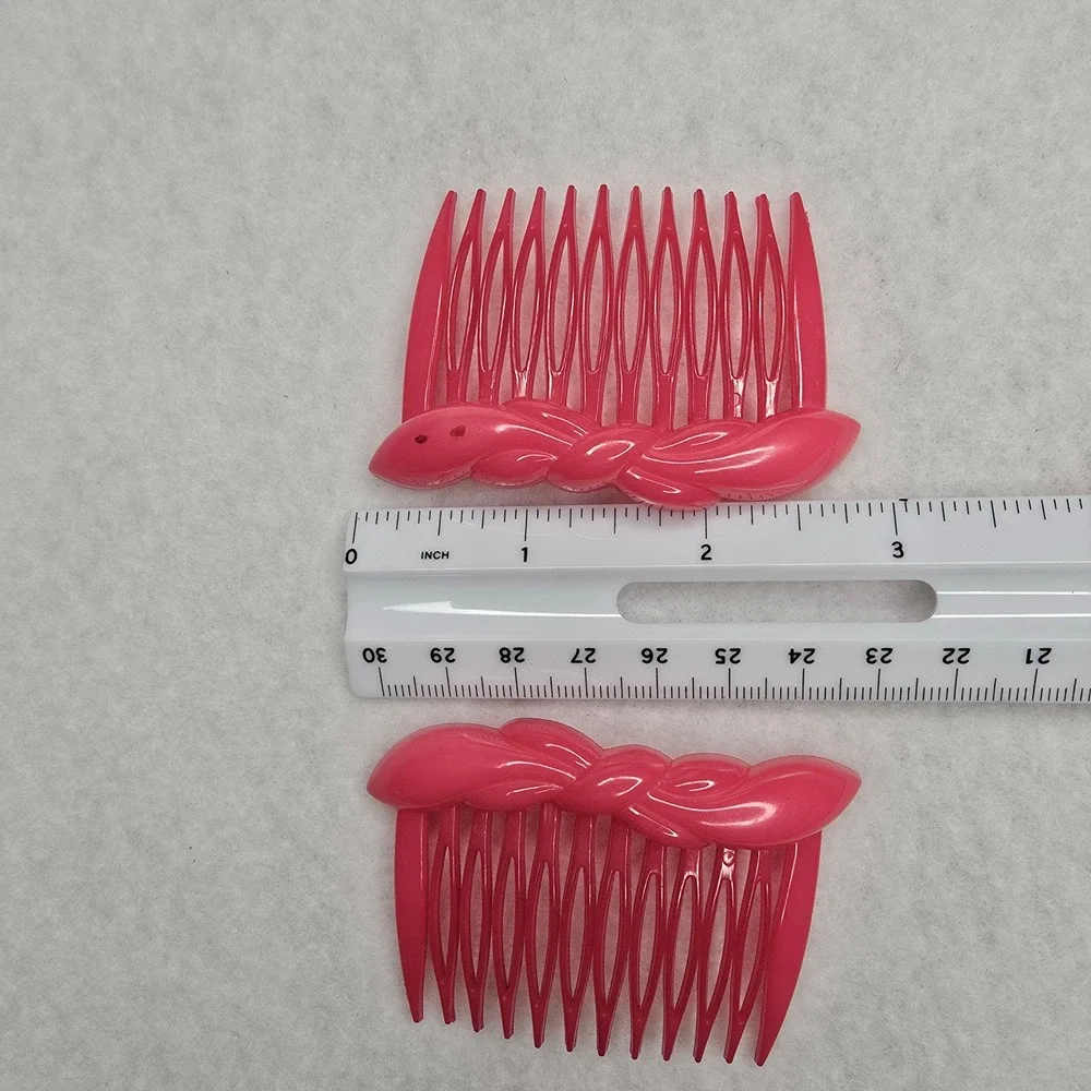 Vintage 1981 Hair Side Tuck Combs Set 2 Buch + Deichmann Denmark Pink Bow